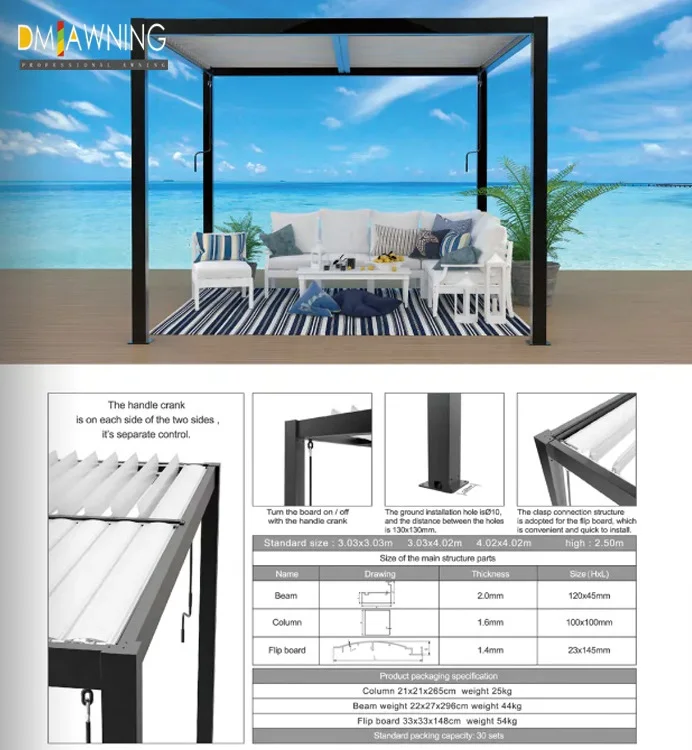4x4m Außen Aluminium Manuelle Jalousie Pergola Mit Led Licht & Griff