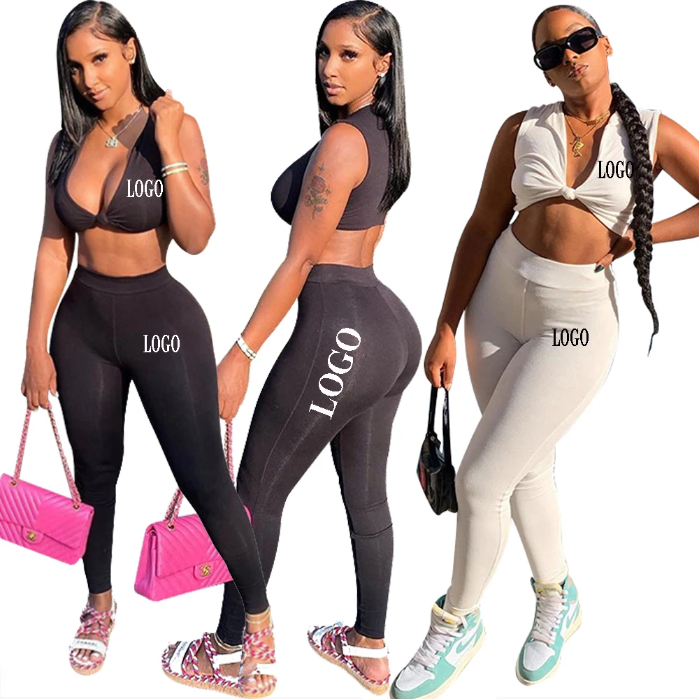 

Women Clothing Two Piece Sets Short Sleeve Crop Top Jogging Suits Custom LOGO Gym Sets Sexy Casual 2 Piece Pants Set RS00668