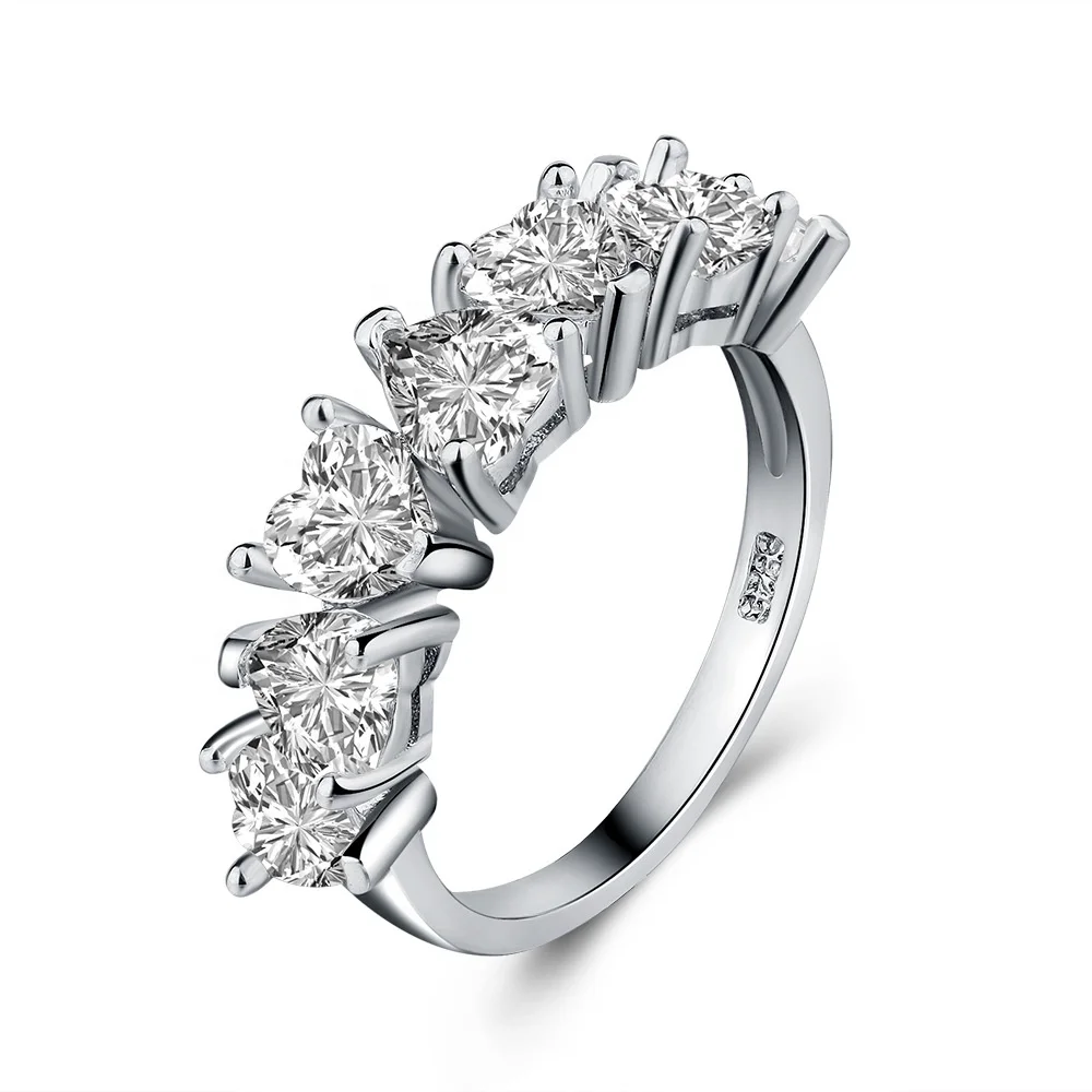 

Hot Sale Ring Simple Five Love Heart Crystal Wedding Engagement Tail Rings For Gift Women Party Rings Jewelry