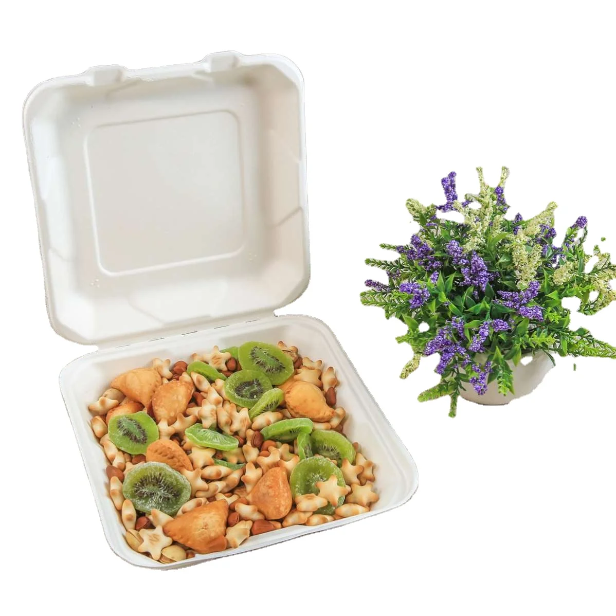 

Disposable Eco Compostable Clamshell Takeaway Lunch/Desert/Afternoon Tea Box, White or natural