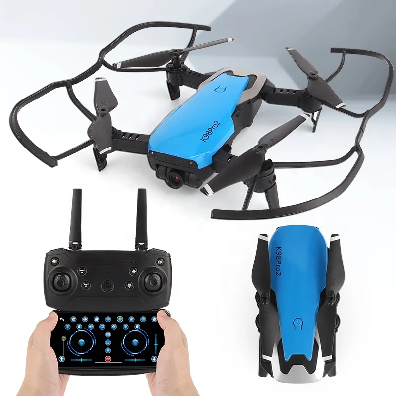 

K98 Pro Hot Sale With 4K Dual HD Camera LED Mini RC Drones dron Aircraft radio control toys Drone Mini Ufo VS E88 E58, Blue/white
