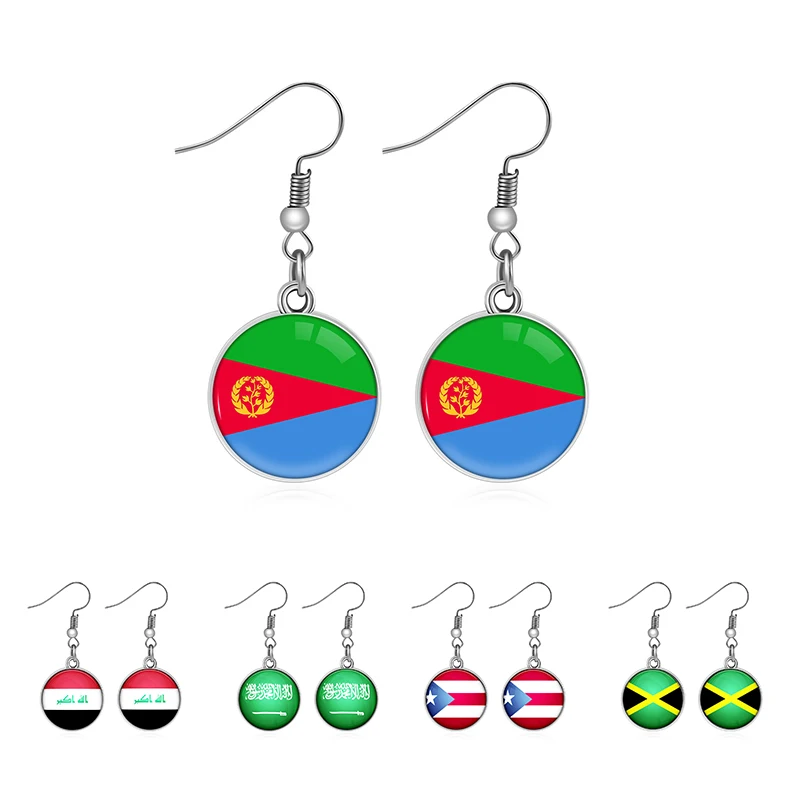 

Manufacturer 233 World Countries Flag Design Earrings Lady Girls Women Glass Dome Cabochon Drop Dangle Earrings