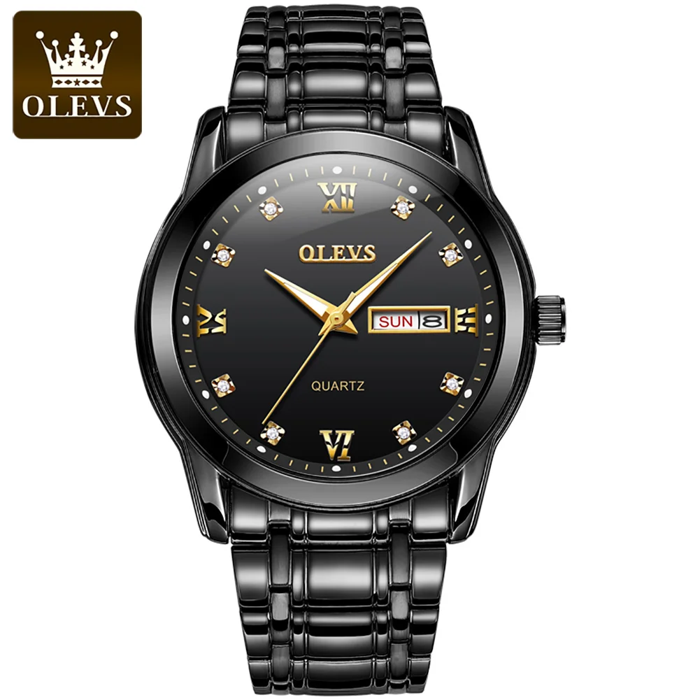 

OLEVS 8691 Men custom OEM Sport Wrist Watch Gold Quartz Steel Waterproof Dual Display Male Clock Watches Relogio Masculino