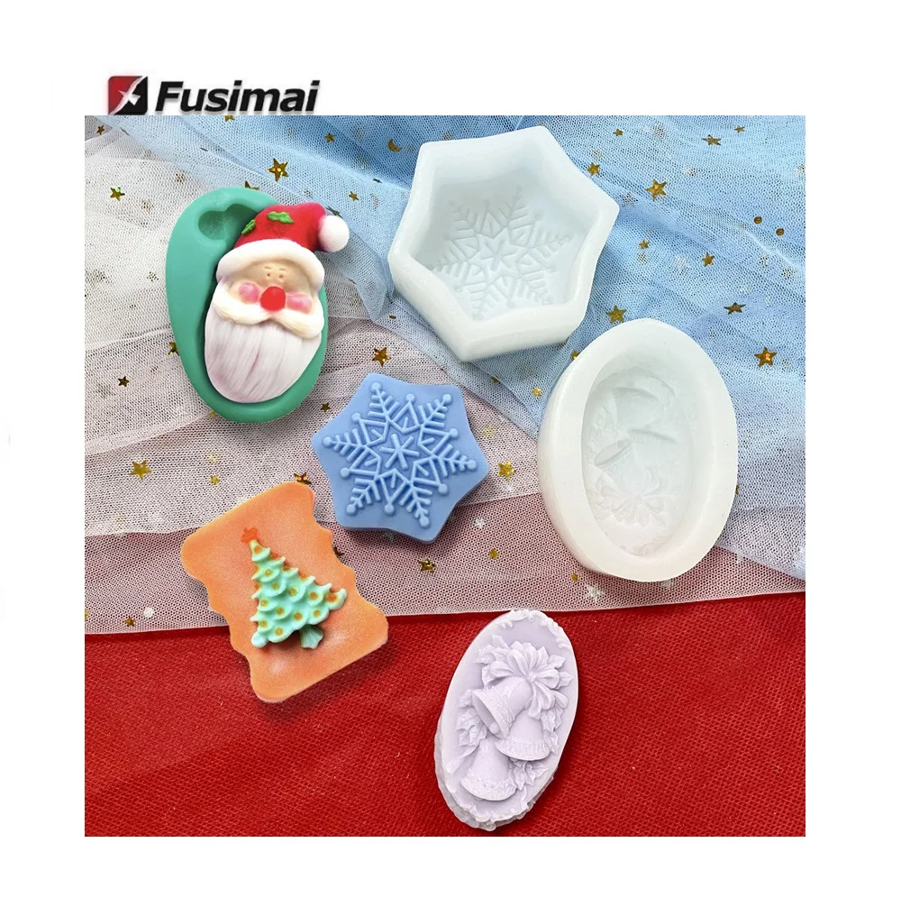

Fusimai Round Rectangular Oval Silicon Mould Christmas Snowflake Bell Old Man Tree Elk Silicone Soap Mold