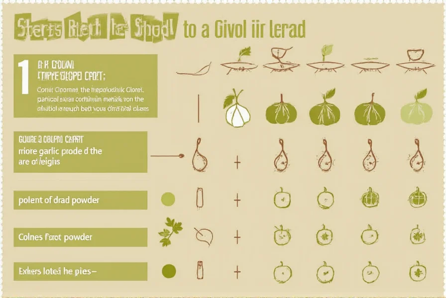 Garlic clove next to garlic powder measuring spoon