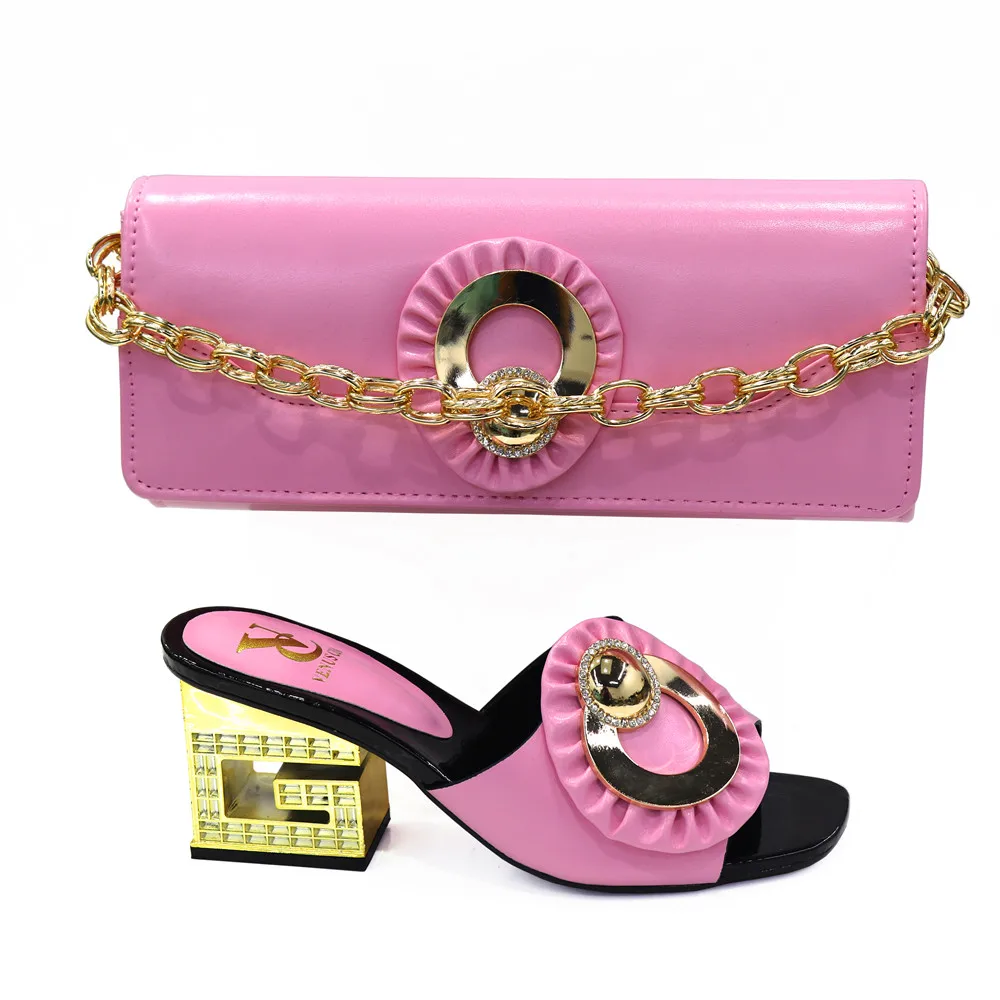 

Lady Italy shoes matching bag set top rhinestone design female shoes bag S180830