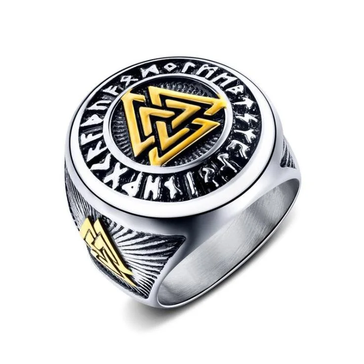 

Custom Charms Retro Silver Stainless Steel Engraving Mens Viking Signet Ring