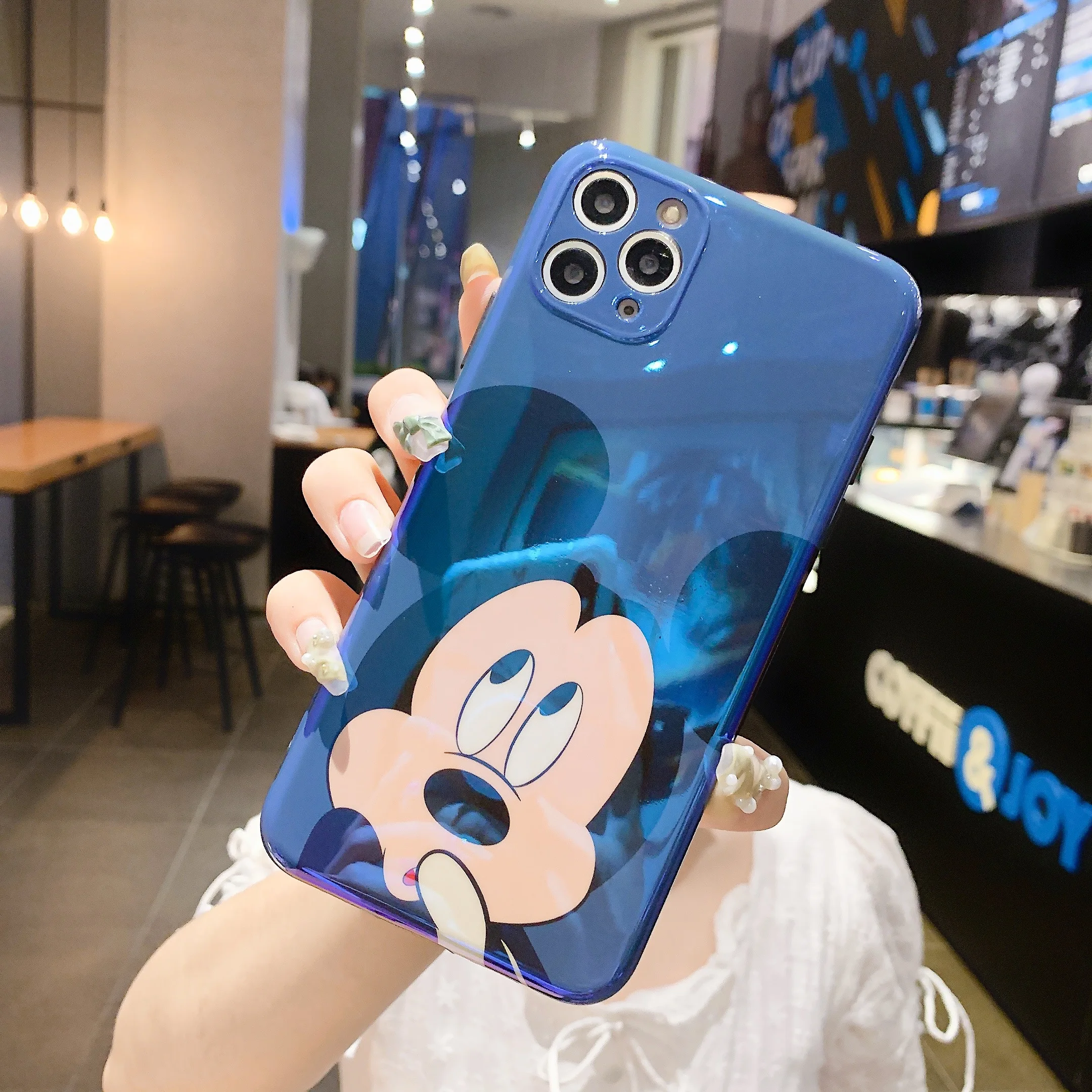 

Wholesale Anime Shh Mickey Blue Light IMD Phone Cases For iPhone 12 Pro Max 8 Plus XR XS Max SE 2020 Back Cover Cartoon IMD Case