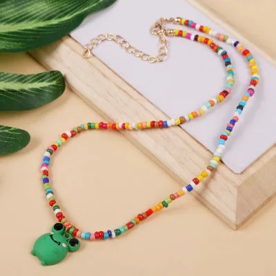 

2021 New Jewelry INS Style Bohemia Miyuki Beads Necklaces With Cute Resin Animal Frog Charm Necklaces For Women, As picture show