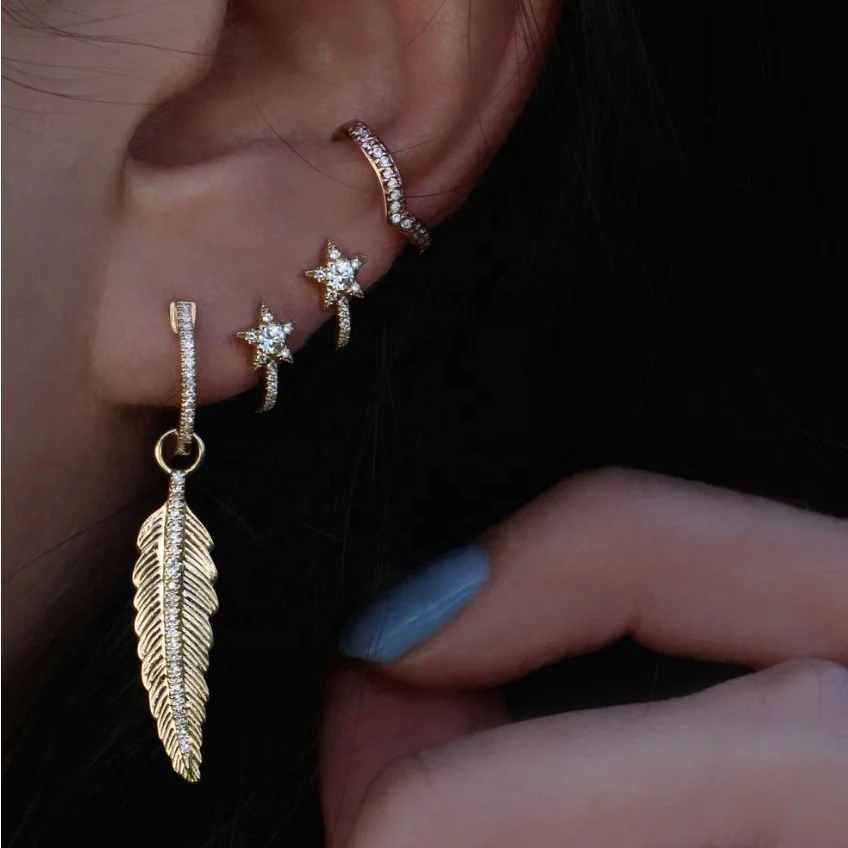 

promotion stock factory customize wholesale jewelry Gold feather dangle earring, Picture