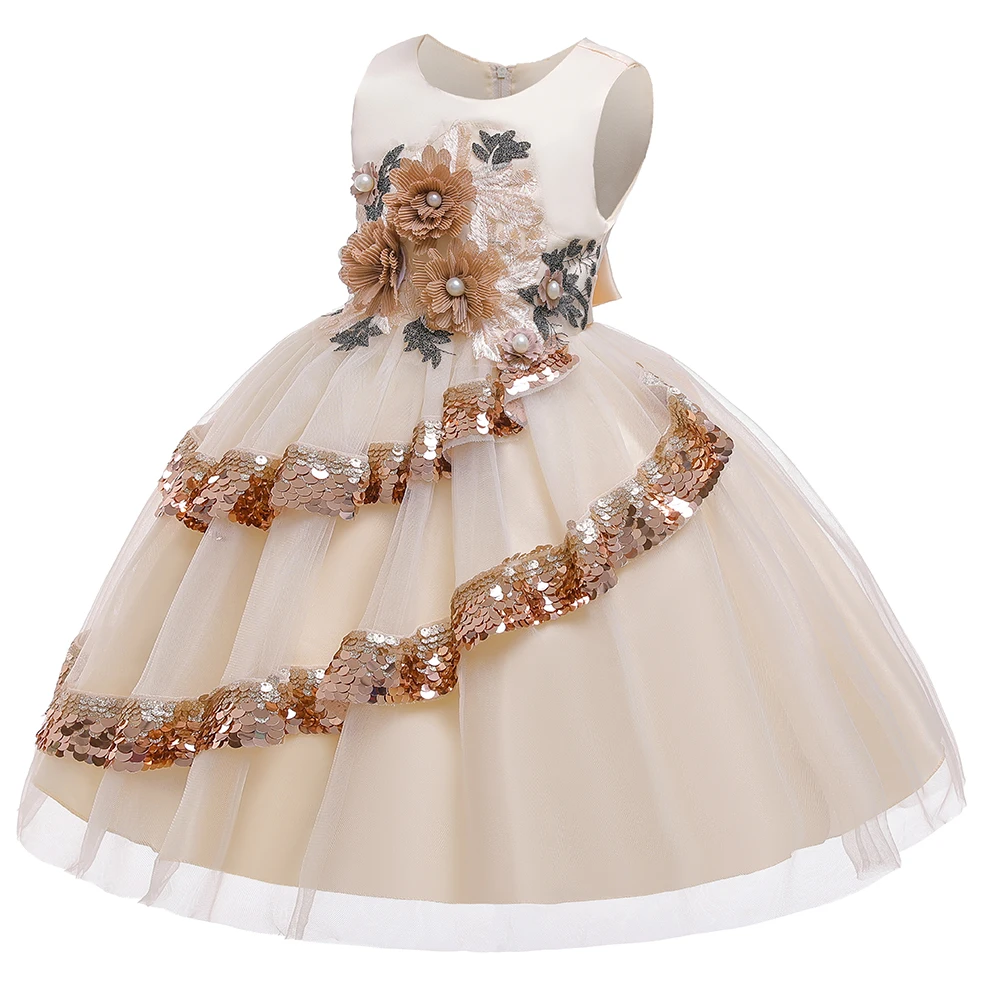 

Hot Selling Kids Clothes Multi-layer Lovely Flower Fancy Pageant Girls dresses L5148