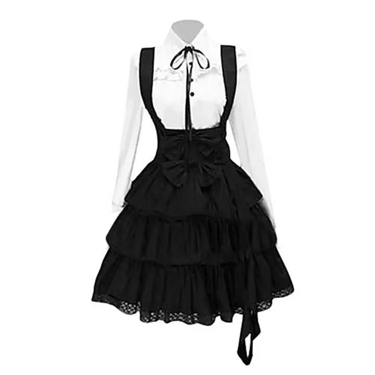 

ecowalson Women's Classic Lolita Dress Vintage Inspired Women's Outfits Cosplay Anime Girl Black Long Sleeve Knee Length Shirt