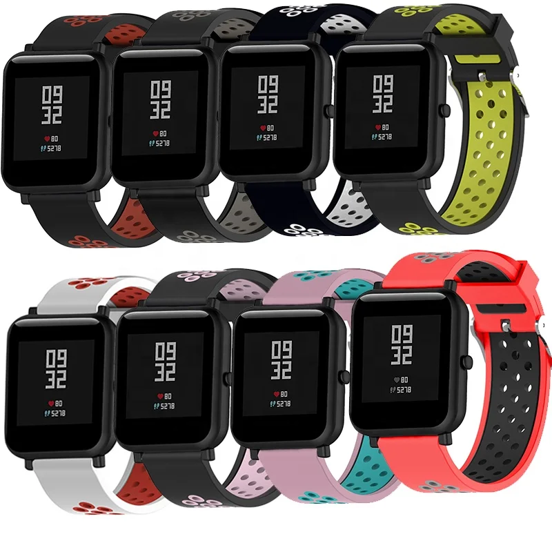 

BOORUI amazfit bip band 20mm strap silicone wrist strap amazfit bip for xiaomi amazfit bip mijia quartz Garmin Forerunner 645, Black red,black gray,black apple green