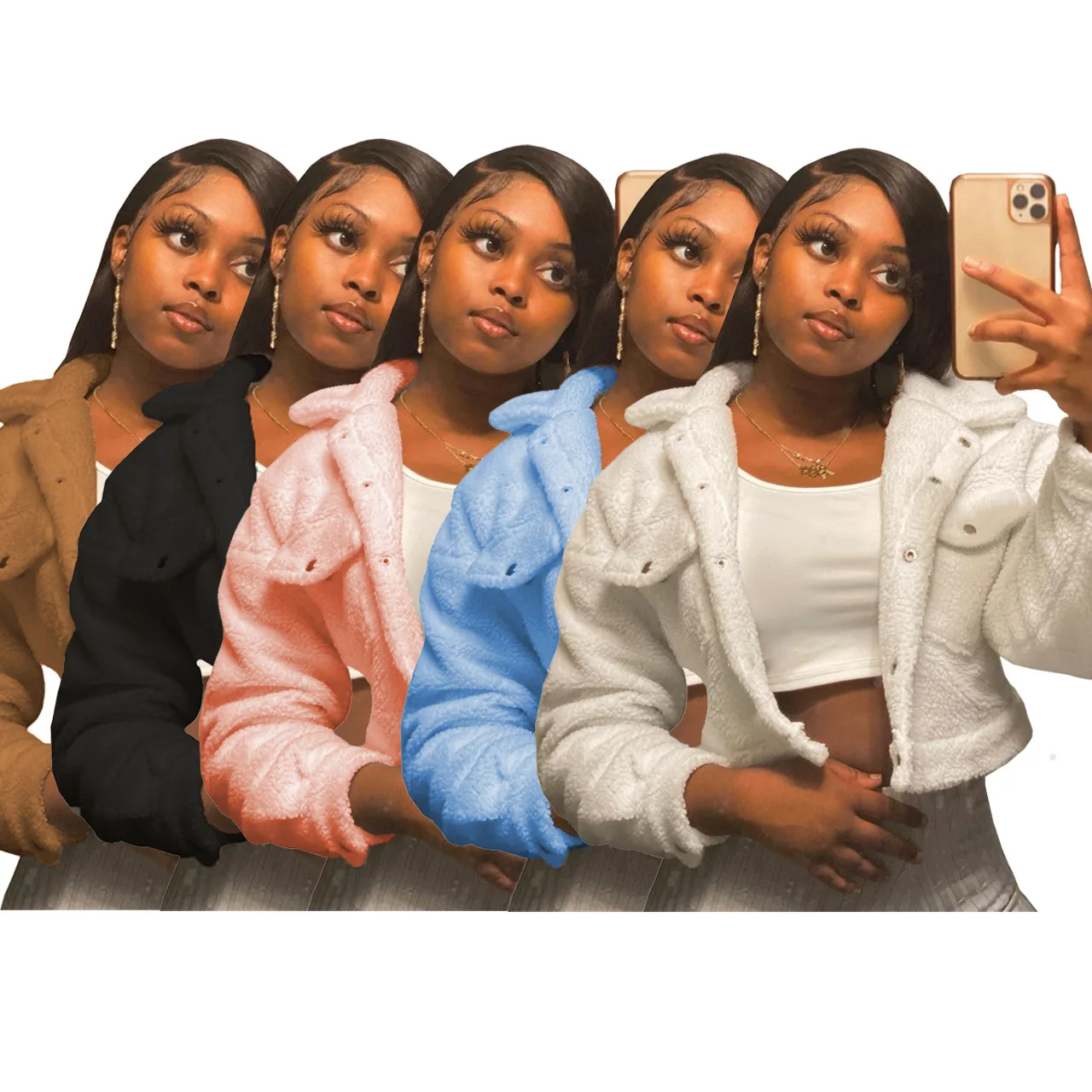 

5 Colors Long Sleeve Faux Fur Ladies Warm Short Fur Coats