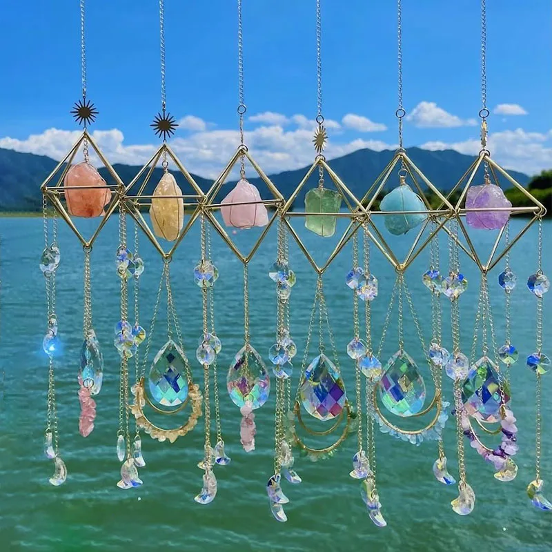 

hanging natural crystal sun catcher aurora gemstone suncatcher rainbow maker window crystal prism housewarming gift boho decor