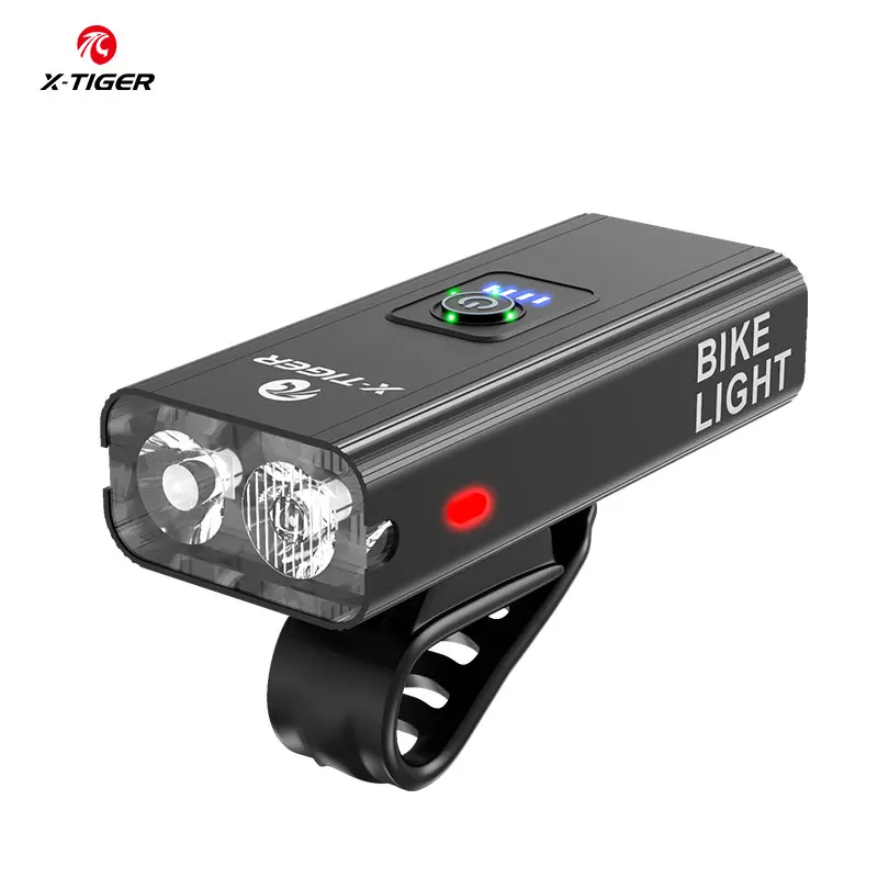 

X-TIGER Bike Light Rainproof USB Rechargeable LED 2400mAh MTB Front Lamp Headlight Aluminum Ultralight Flashlight Bicycle Light, Black
