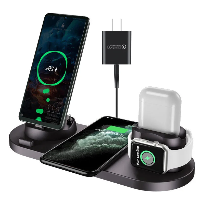

3070 Hot sales 6 in 1 fast charging Wireless Charger dock Station Qi 10W Fast Wireless Charging Stand charger for mobile device