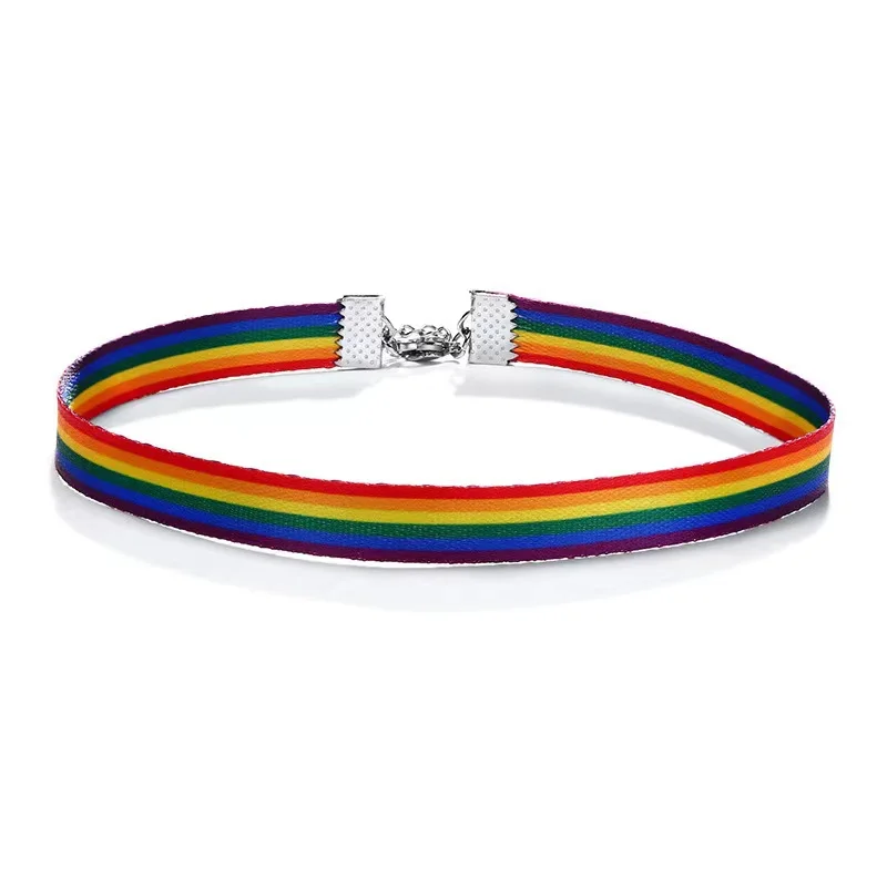 

Cool fashion LGBT rainbow color choker necklace for women, As photo