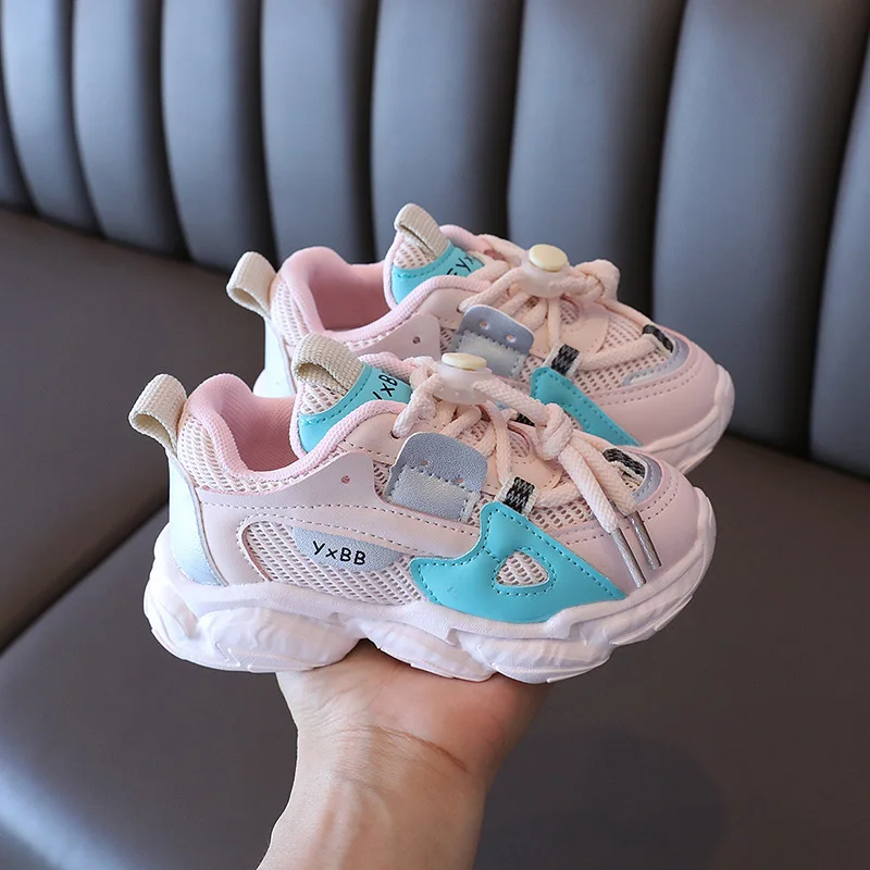 

2022 new spring and autumn boys sports shoes children's single mesh shoes girls breathable mesh shoes middle and big children, White/pink/grey