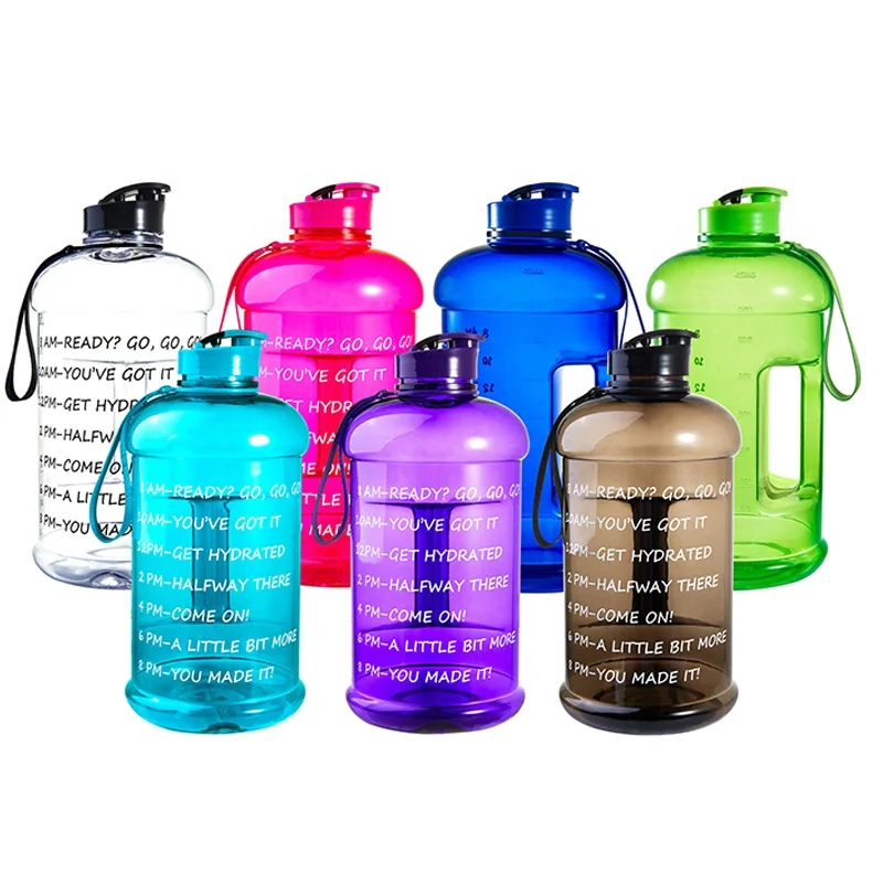 

2.2L Half Gallon Portable BPA Free PETG Drinking Plastic Sports Water Bottle With Motivational Time Maker, Eight colors for choice
