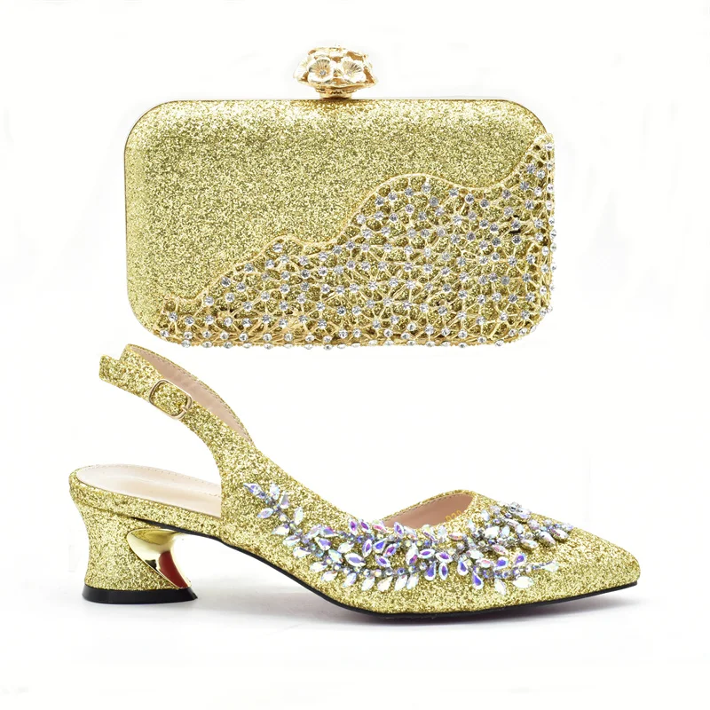 

Italian matching shoe and bag set high quality church gold shoes and bags match women