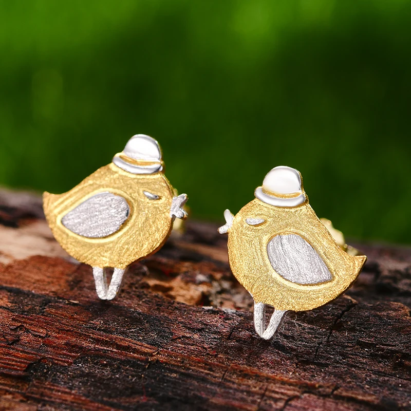 

925 Sterling Silver Natural Handmade Designer Lovely Princess Bird Stud Earrings