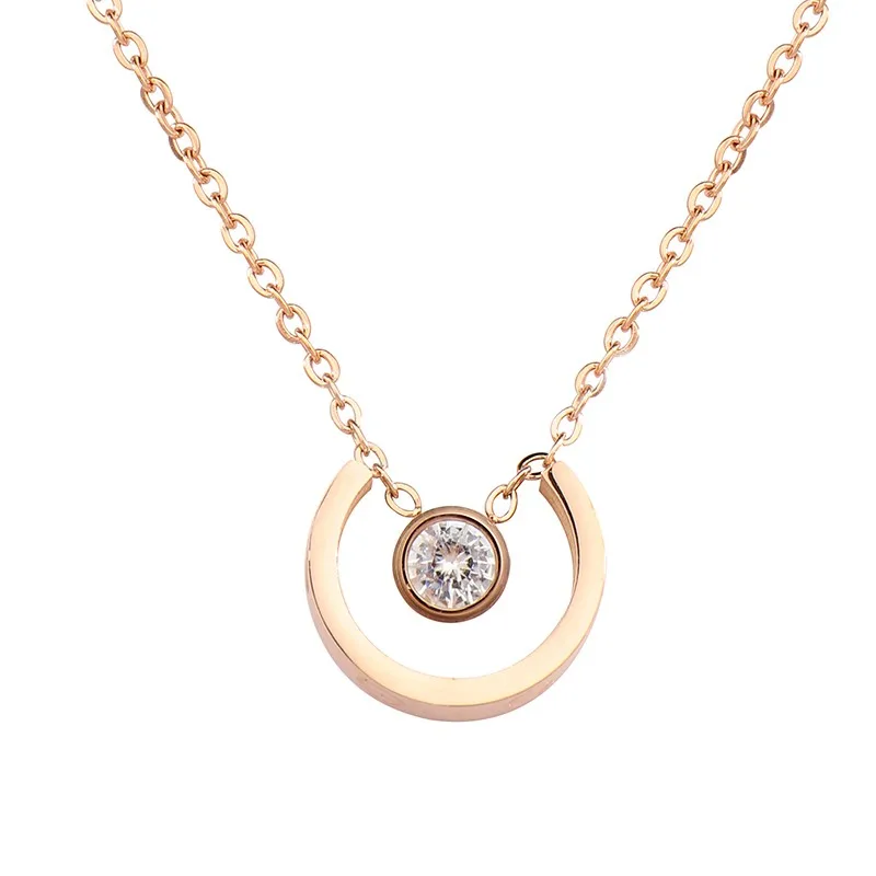 

Korean Fashion Half Circle Diamond Necklace Burst Pendant Accessories Rose Gold Necklace