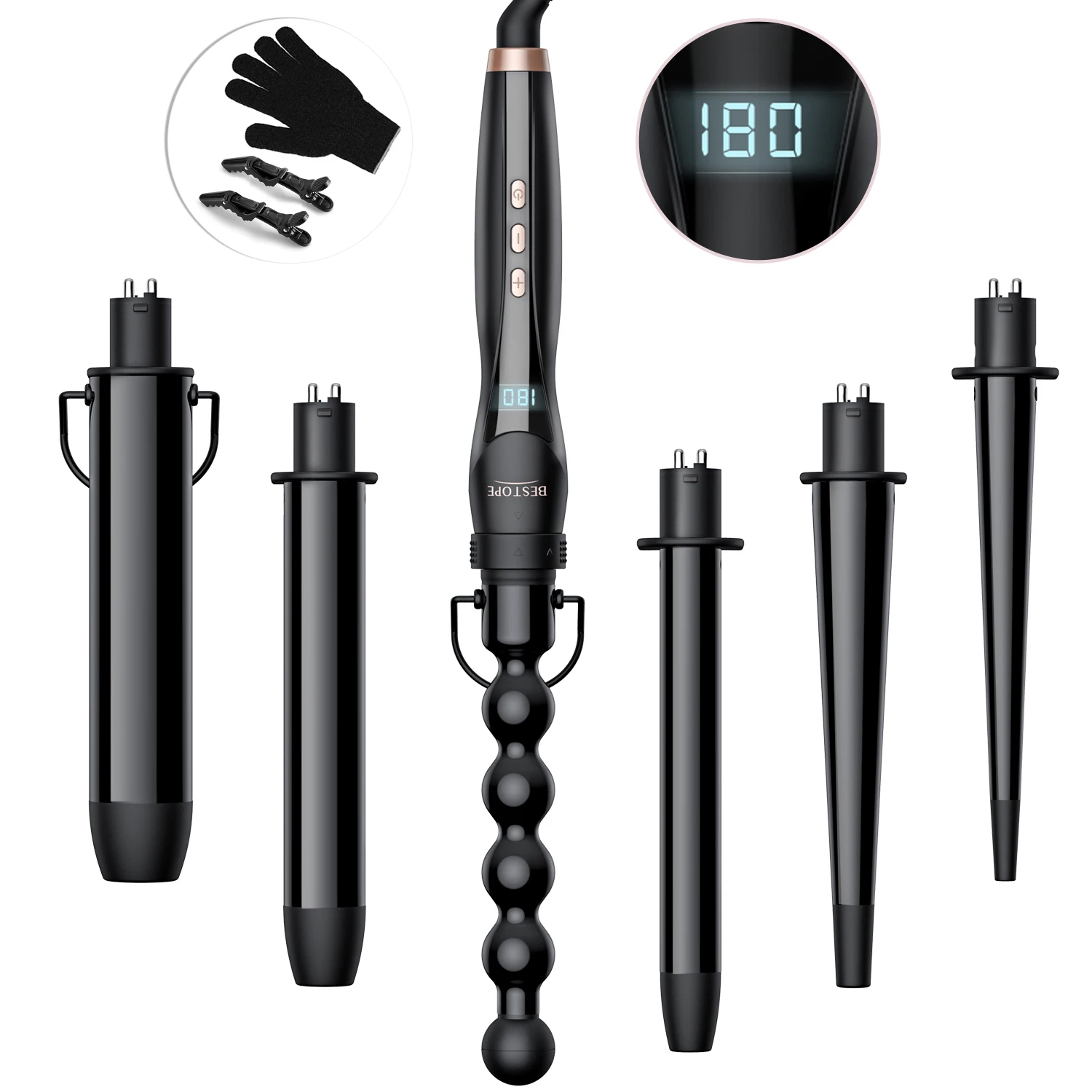 

high quality hair curling iron 6 in 1 curling hair set hot selliing pixie curls, Black