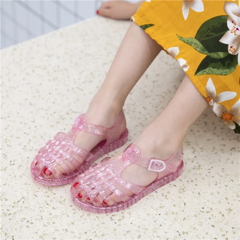 

Outdoor flat transparent child cute bling light color factory price fashion pure blank jelly kids sandals