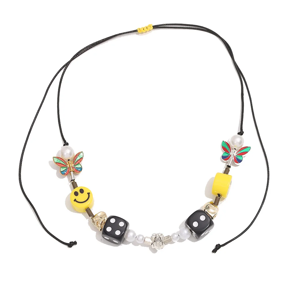 

China jewelry manufacturer multi-element skull pearl clavicle chain dice smiley hip hop necklace, As picture