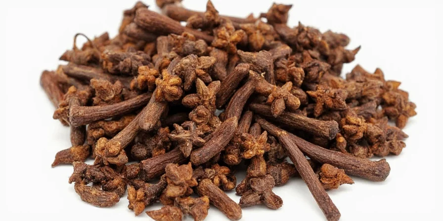 Cloves arranged on a rustic wooden table