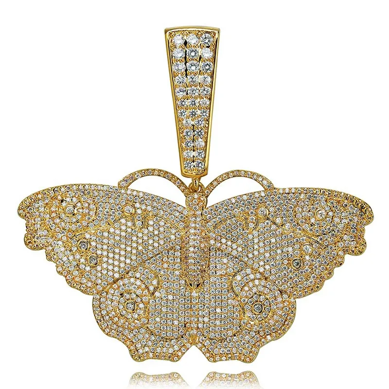 

Hip-hop Jewelry Gold Plated Large Butterfly Color Solid Pendant Full Zircon Charm Neckle