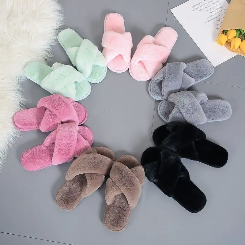 

lady sandals slippers woman shoes flat fur slippers faux, 5 colors /custom