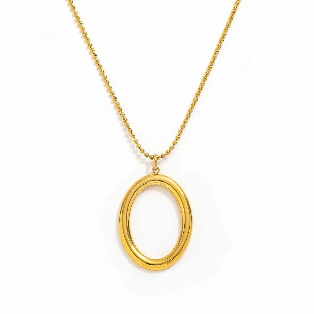 Joolim Jewelry 18K Gold Plated Oval Pendant Sweater Necklace Stainless Steel Jewelry Wholesale