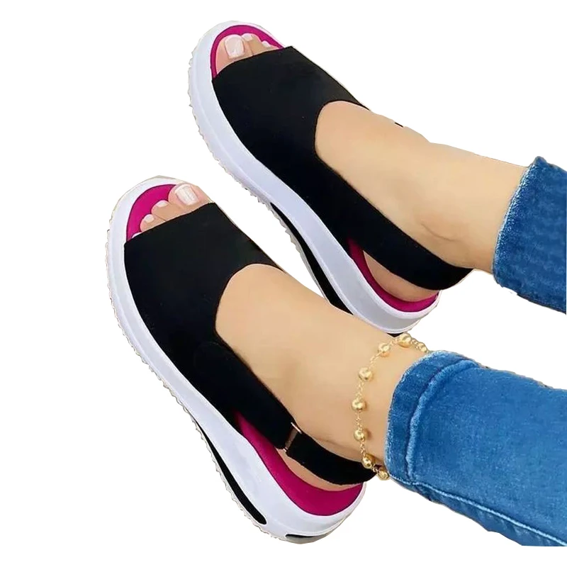 

Beach Sandals Thick-Soled Casual Slope Heel Fashion Open-Toe Summer Women 2021 New Sandals Wholesale, Black, pink, red, blue