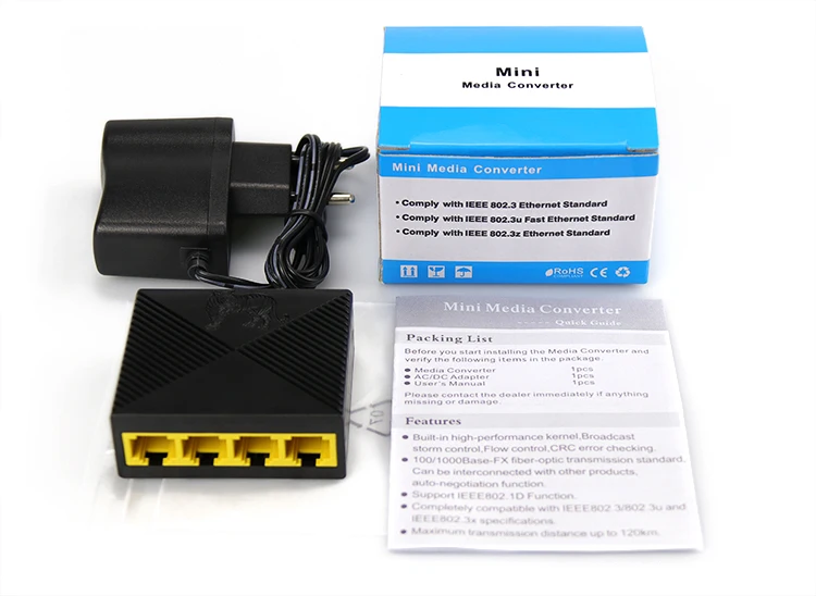Telecommunication Equipment 4Rj45 10 / 100 Mbps fiber optic to rj45 Mini media converter