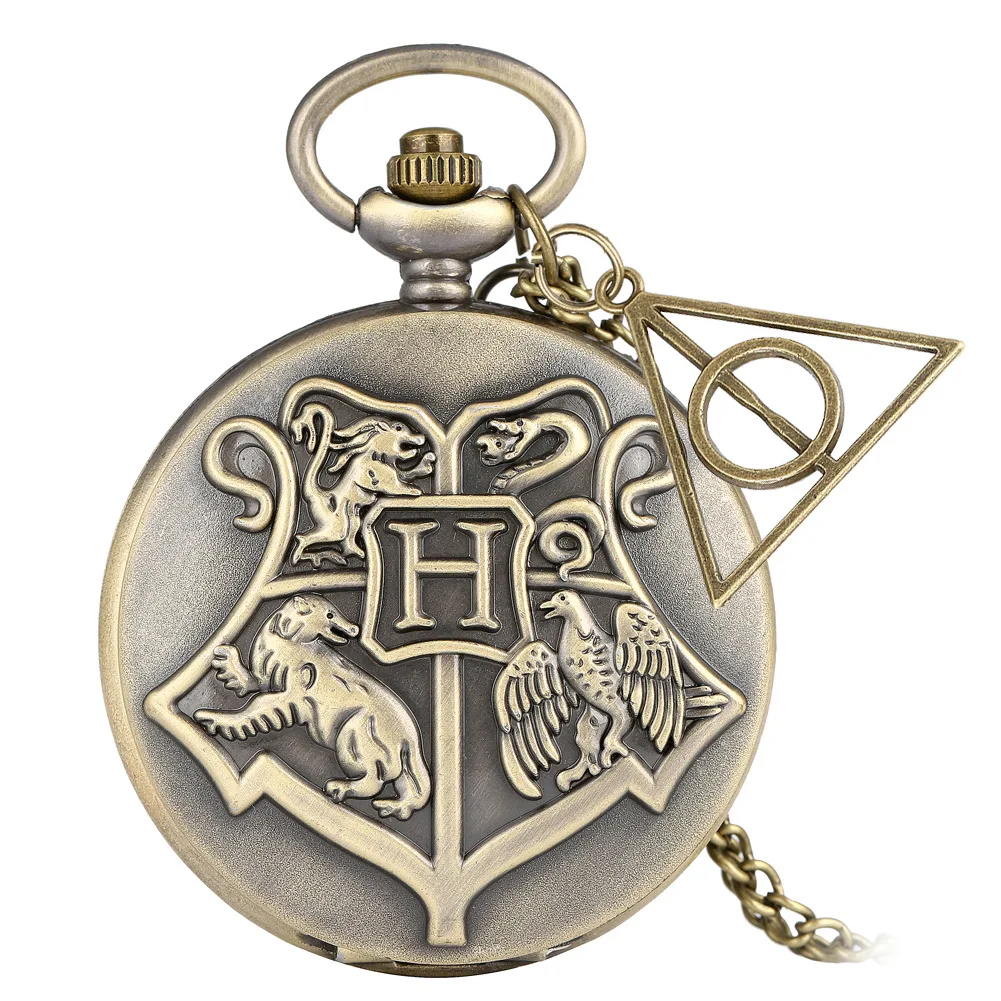 

4 colleges Hogwarts Antique luxury men charm pocket watch quartz watches steel chain necklace link chain Harry metal craft