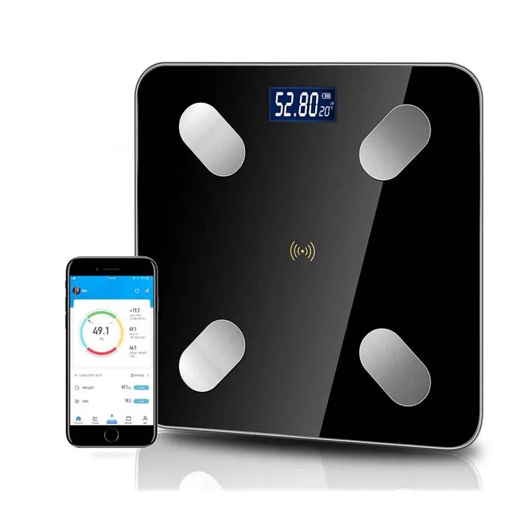 

BMI Digital Body Fat Scale APP Weighing Fashion Black Digital Display White Solar Energy Rectangle Smart Kitchen Bathroom Scale