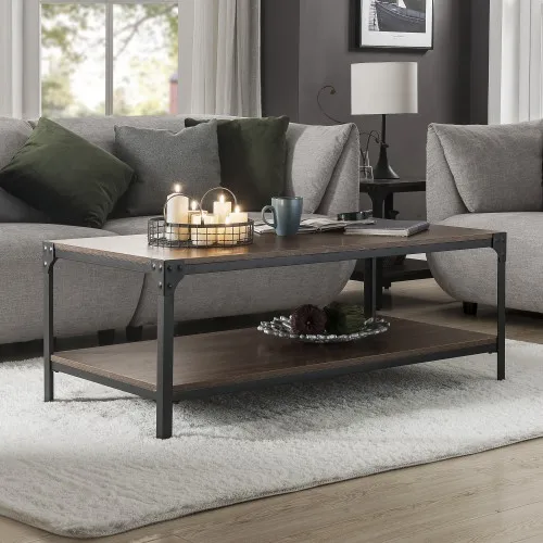 

Industrial Coffee Table for Living Room, with Storage Shelf, Rivet Design, Wood Look Accent Furniture