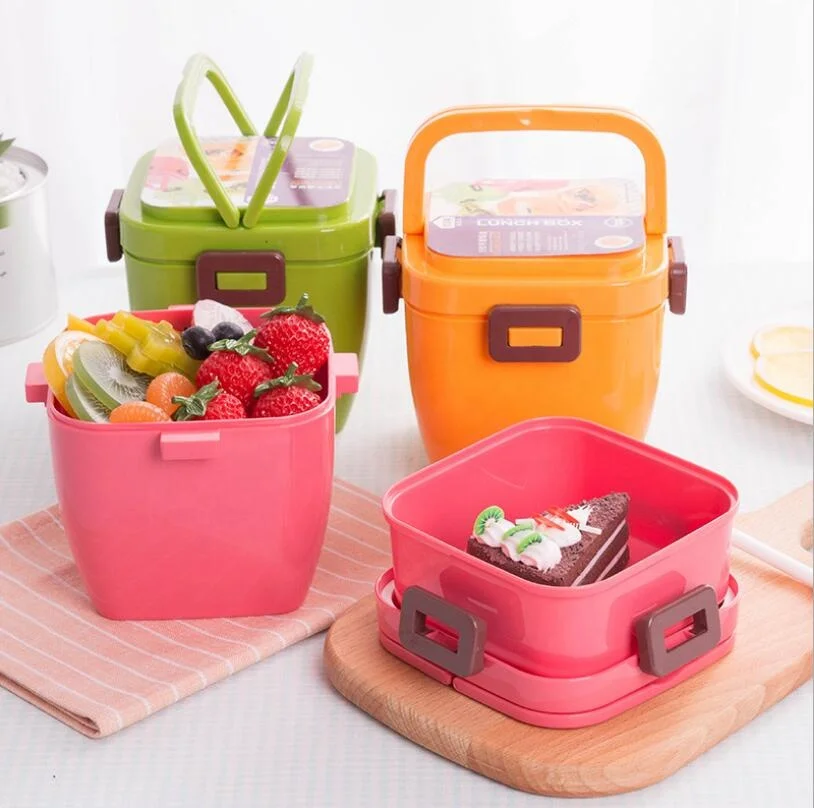 

LULA Square Shape Beauty 2 Tier pp Plastic Tiffin Carrier Big Size Lunch Box with Lid for Hot Food