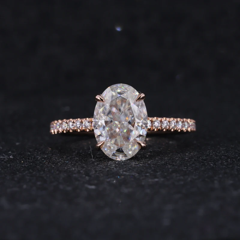 

9k 10k 14k 18k solid rose gold 7*10mm oval crushed ice cut starsgem moissanite jewelry rings