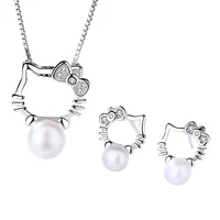 

Moyu Wholesale Cute Cat Jewelry 925 Sterling Silver Hello Kitty Pearl Jewelry Sets For Women