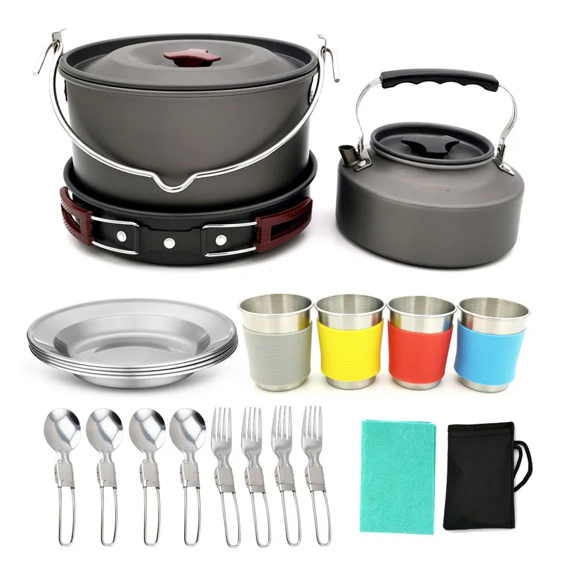 

Camping Cookware Set Mess Kit Portable Non Stick Pot Pan Cook Picnic Pan for Outdoor Camping Packing, Customized color