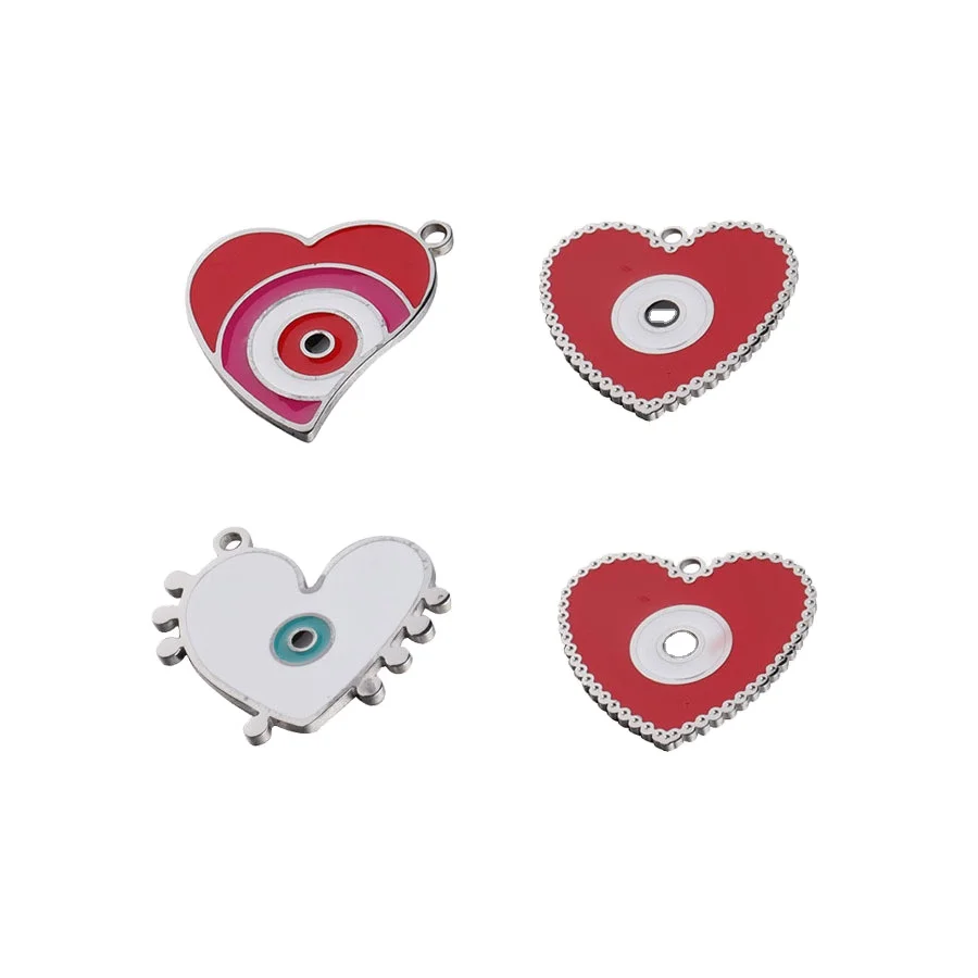 

XUQIAN Mirror Stainless Steel Devil's Eyes Red Oil Drop Heart Love Pendant for DIY Bracelet Earrings Jewelry Accessories