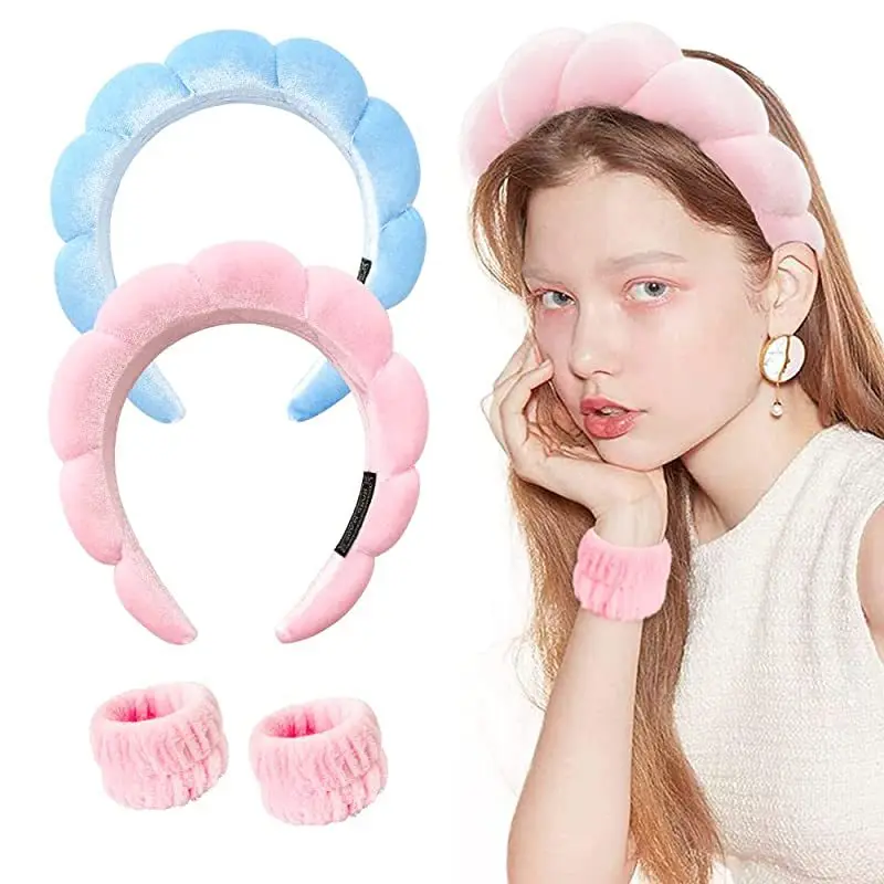 

wholesale twisted bubble washing face hair band no-slip sponge puffy custom logo makeup spa headband for women