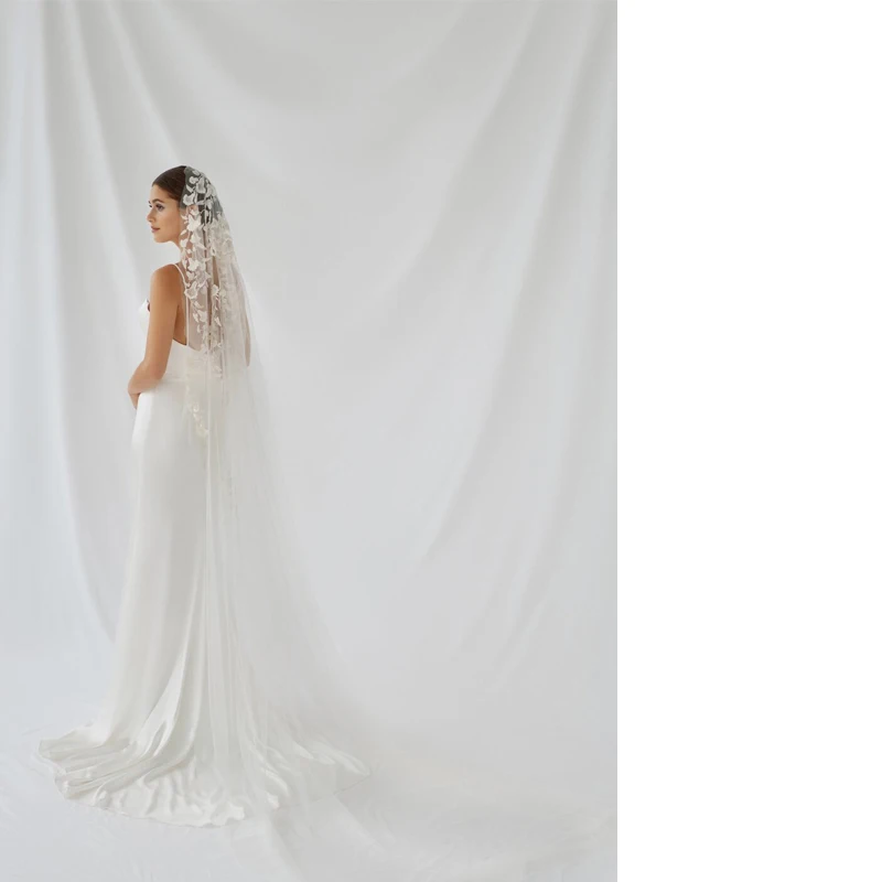 

Custom Luxury bead lace applique chapel veil wedding veils bridal veils, Ivory and white