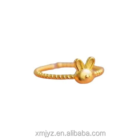 

Brass Gold-Plated Jade Hare Open Ring Size Adjustable Xiaohongshu Online Live Hot Supply One Piece Dropshipping