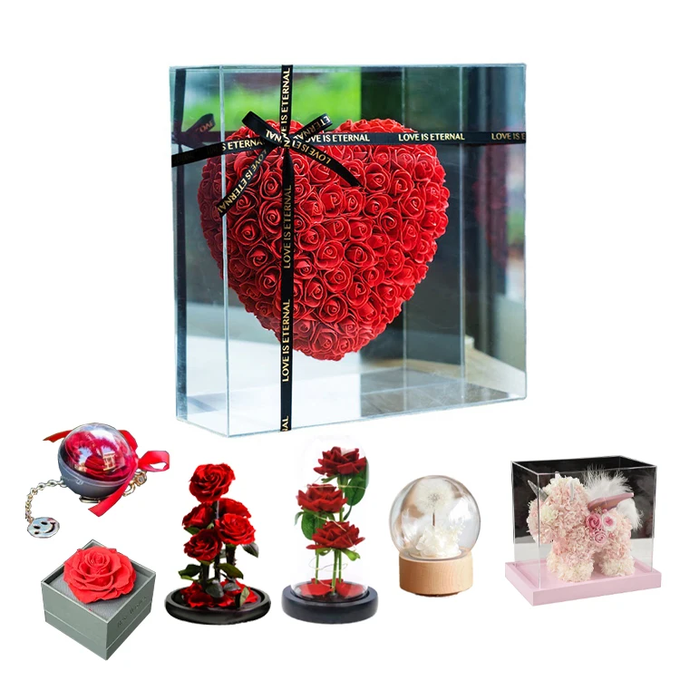 

acrylic flower boxes Eternal Rose Wholesale Preserved Flowers For Christmas 2023 Valentine'S Day mothers day gift set