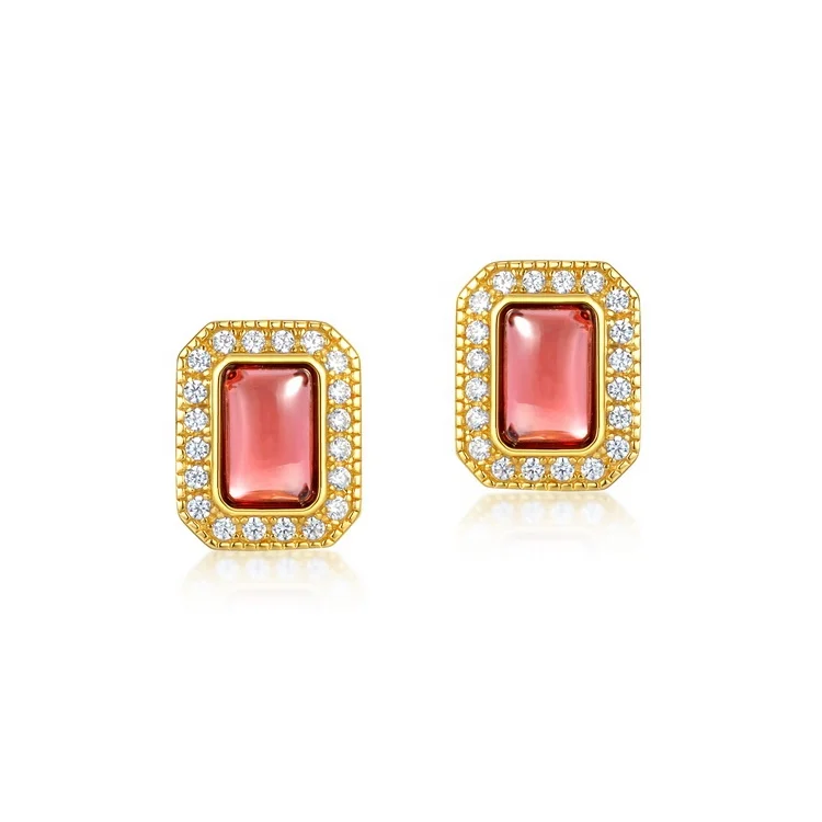 

Hot Selling Gold Plated Earrings Natural Red Garnet Gemstone 925 Silver Stud Earrings Jewelry For Women Fashion Earring