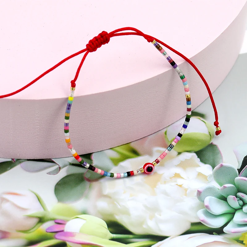 

2021 Colorful Chinese Red Cord Miyuki Seed Beads Demon eye Adjustable Bracelet For Women Girls Turkish Devil Eye Lucky Bracelet